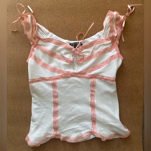 Betsey Johnson Tops - Betsey Johnson Pink and White Blouse